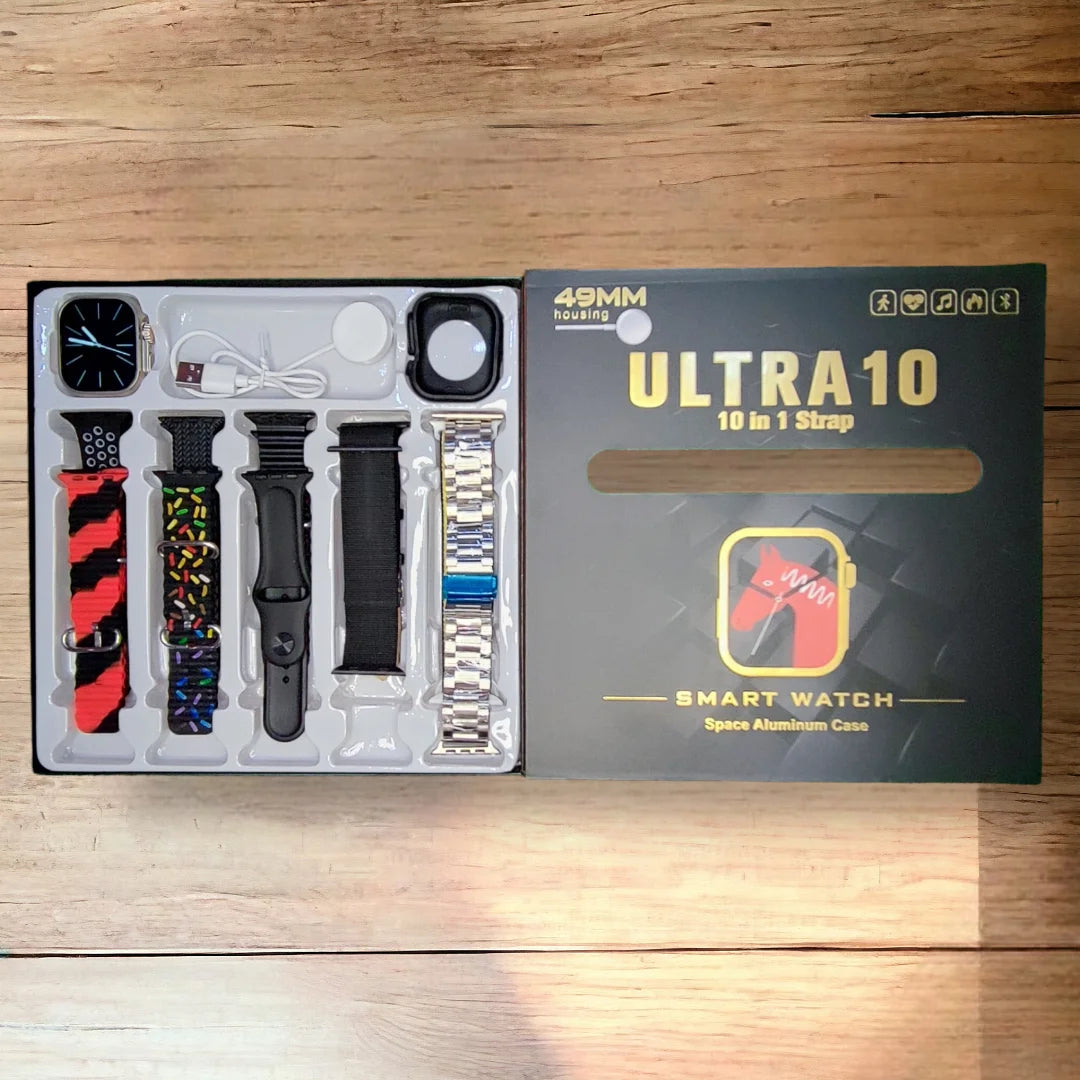 ULTRA 10 SMART WATCH | 10 IN 1 STRAPS + JELLY CASE + WIRELESS CHARGER